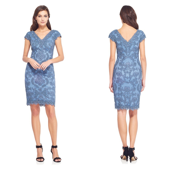 Women's Tadashi Shoji Parker Textured Blue Lace Cocktail Dress Size 2